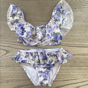 Janie and Jack Toddler Girl Purple Floral Ruffle 2 Piece Swimsuit Size 5